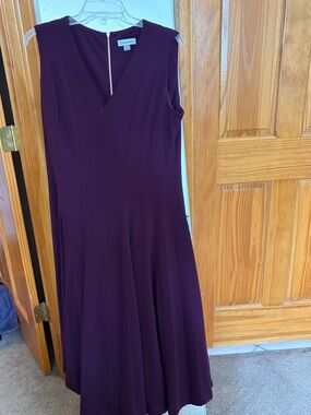 Calvin Klein Sleeveless V-Neck Midi Dress in Plum